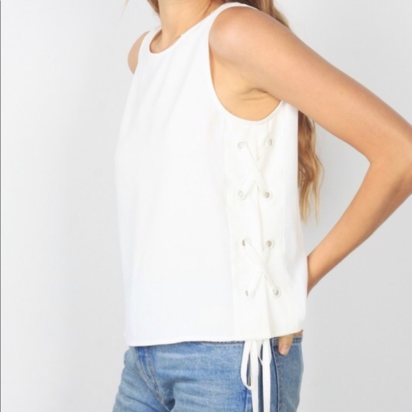 LOWEST Leigh Lace Up Tank Top in White - Picture 1 of 6